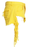 Light Blue Yellow Light Blue Dark Blue Denim Zipper Fly Mid Hole washing Zippered Straight shorts Bottoms