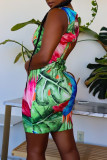 Green Fashion Sexy Print Basic O Neck Vest Dress