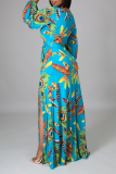 White Casual Print Draw String V Neck Cake Skirt Dresses