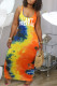 Orange Milk. Fashion Street Pink Orange Tank Sleeveless O neck Pencil Dress Floor-Length Print Dresses