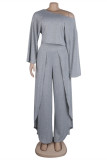 Pink Fashion Casual Solid Patchwork Slit Oblique Collar Long Sleeve Two Pieces