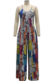 Snake Print Sexy Print Patchwork Spaghetti Strap Loose Jumpsuits
