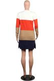 Orange and apricot colour knitting cardigan Long Sleeve Striped 
