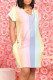 Rainbow Color Fashion Casual Striped Print Basic V Neck Short Sleeve Dress