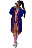 Blue cardigan Pearl Solid Ribbon Patchwork Pure Long Sleeve 