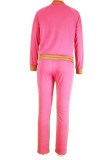 Pink Casual Solid Patchwork O Neck Long Sleeve Two Pieces