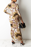Multicolor Sexy Print Patchwork Zipper Collar Pencil Skirt Dresses