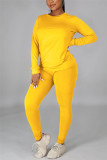 Red Casual Solid Basic O Neck Long Sleeve Two Pieces