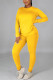 Yellow Casual Solid Basic O Neck Long Sleeve Two Pieces