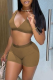 Khaki Sexy Solid Patchwork V Neck Sleeveless Two Pieces
