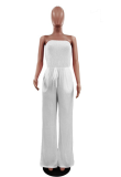Baby Blue Sweet Solid Patchwork Strapless Regular Jumpsuits