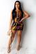 Brown adult Casual Fashion Cap Sleeve Sleeveless O neck Asymmetrical Mini Print asymmetrical Dra