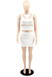 White Fashion Sexy Solid Hollowed Out O Neck Sleeveless Three-piece Set