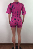 Red Fashion Casual adult Ma'am Print Two Piece Suits pencil Short Sleeve Two Pieces