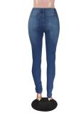Light Blue Denim Button Fly Sleeveless High washing pencil Pants 