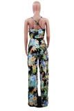 Colour Fashion Print Backless Spaghetti Strap Regular Jumpsuits