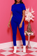 Blue Casual Print Letter O Neck Short Sleeve Two Pieces
