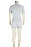 Black Sportswear Solid Patchwork O Neck Short Sleeve Two Pieces