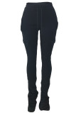 Orange Casual Solid Pocket Fold Boot Cut Patchwork Bottoms