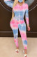 Pink Fashion Sexy Adult Print Patchwork Tie-dye O Neck Long Sleeve Regular Sleeve Regular Two Pieces