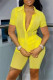 Yellow Fashion Sexy Solid See-through Turndown Collar Short Sleeve Two Pieces
