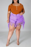 Rose Red Fashion Casual Solid Tassel Plus Size Jeans