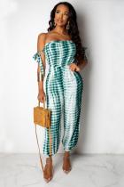 Green Sexy Colorblock Sleeveless one word collar Jumpsuits