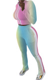 Pink Fashion Sportswear Adult Print Patchwork O Neck Plus Size 