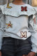 Grey O Neck ruffle Print Patchwork Print Long Sleeve Sweats & Hoodies