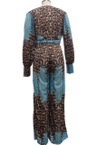 Blue Casual Print Patchwork V Neck Regular Jumpsuits