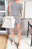 Black Fashion Sexy Solid Patchwork Short Sleeve one shoulder collar Rompers