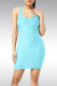 Cyan Casual Solid Patchwork U Neck Pencil Skirt Dresses