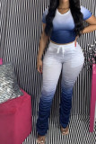 Red Casual Print Boot Cut Short Sleeve Two Pieces