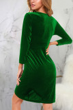 Red Sexy Solid Patchwork V Neck Dresses