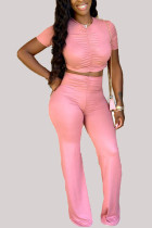 Pink Fashion Sexy adult Ma'am Solid Two Piece Suits Loose Short Sleeve Two Pieces