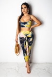Red Sexy Fashion asymmetrical Print crop top Bandage Two Piece Suits Skinny Two-Piece Dress