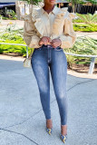 Dark Blue Fashion Casual Solid Basic High Waist Jeans