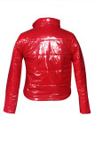 Red Turndown Collar Solid PU Long Sleeve 