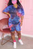 Multi-color Sexy V Neck Striped Print Stripe Plus Size