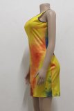 Pink Sexy Print Patchwork O Neck Pencil Skirt Dresses