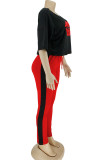 Red Fashion Casual Print Two Piece Suits Straight Half Sleeve Two Pieces