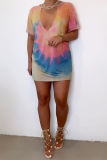 Colour Sexy Print Patchwork V Neck Straight Dresses