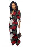 Blue Fashion Casual Button bandage Coloured drawing Camouflage Long Sleeve O Neck 
