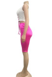 Blue Active Patchwork Solid contrast color bow-knot HOLLOWED OUT Straight Sleeveless Two Pieces