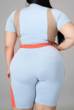 Black Sexy Color Block Patchwork Half A Turtleneck Plus Size Two Pieces
