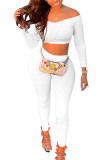 White Fashion Sexy Adult Solid Patchwork Bateau Neck Long Sleeve Regular Sleeve Short Two Pieces