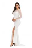 Pink adult Celebrities Fashion Cap Sleeve Long Sleeves O neck A-Line split lace Solid Patchwork