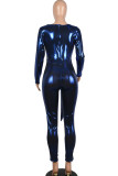 Blue street Solid Patchwork Chemical fiber blend Long Sleeve V Neck 