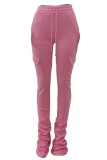 Orange Casual Solid Pocket Fold Boot Cut Patchwork Bottoms