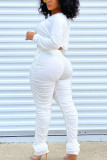 Grey Fashion Casual Adult Solid Fold O Neck Long Sleeve Regular Sleeve Short Two Pieces